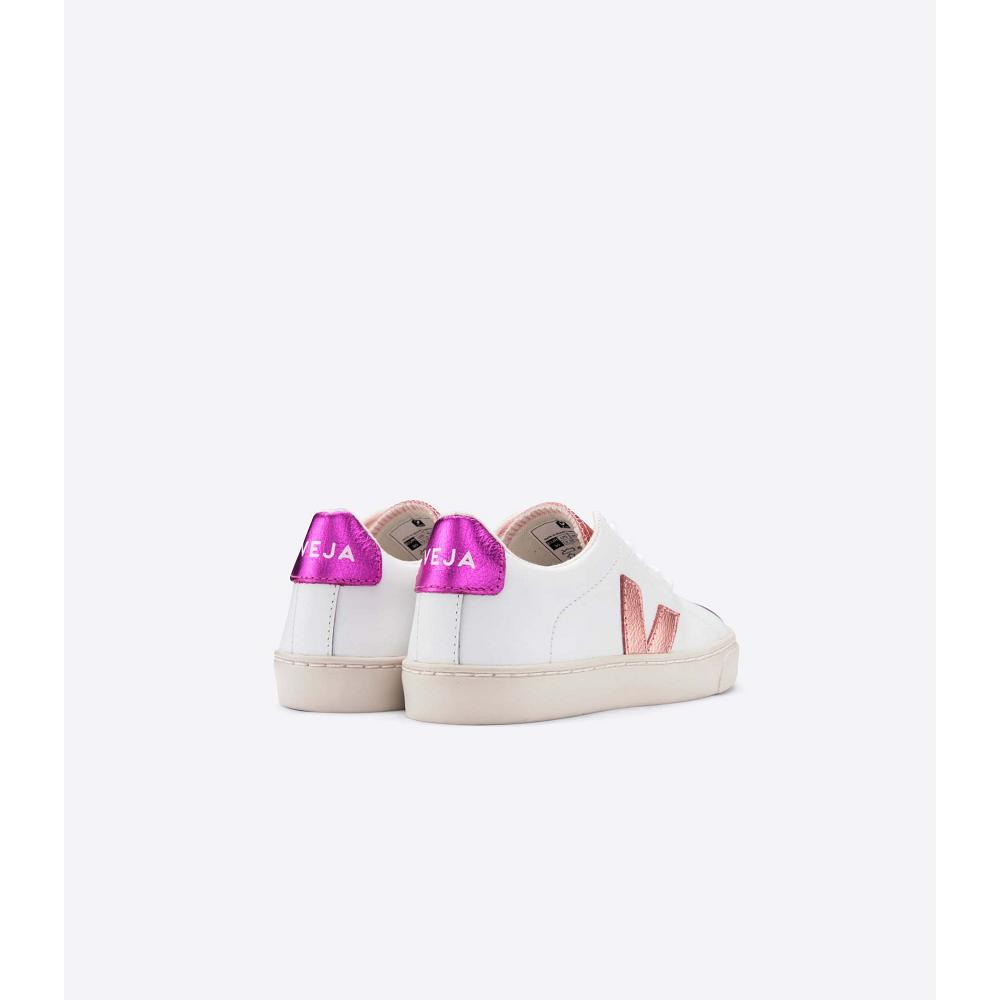 Kids' Veja ESPLAR LEATHER Sneakers White/Pink/Purple | SG 809PJJ